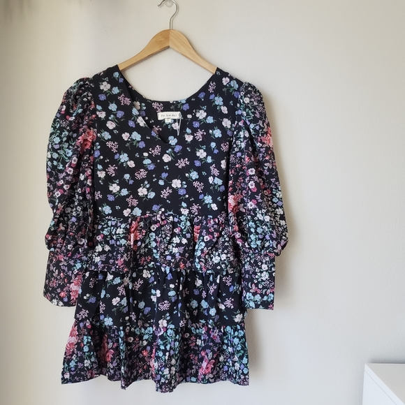 Long Sleeve Floral Chiffon Tiered Ruffle Dress - Picture 11 of 11